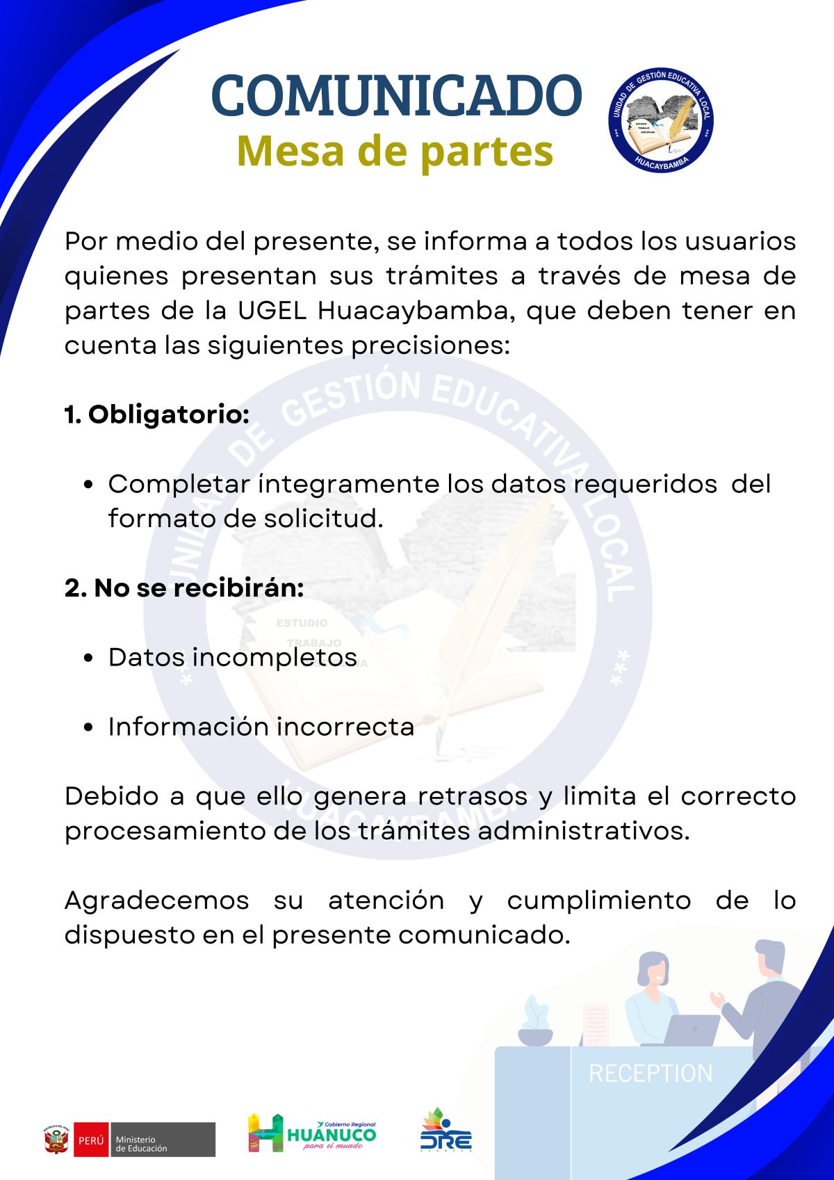 PRECISIONES DE TRÁMITES POR MESA DE PARTES